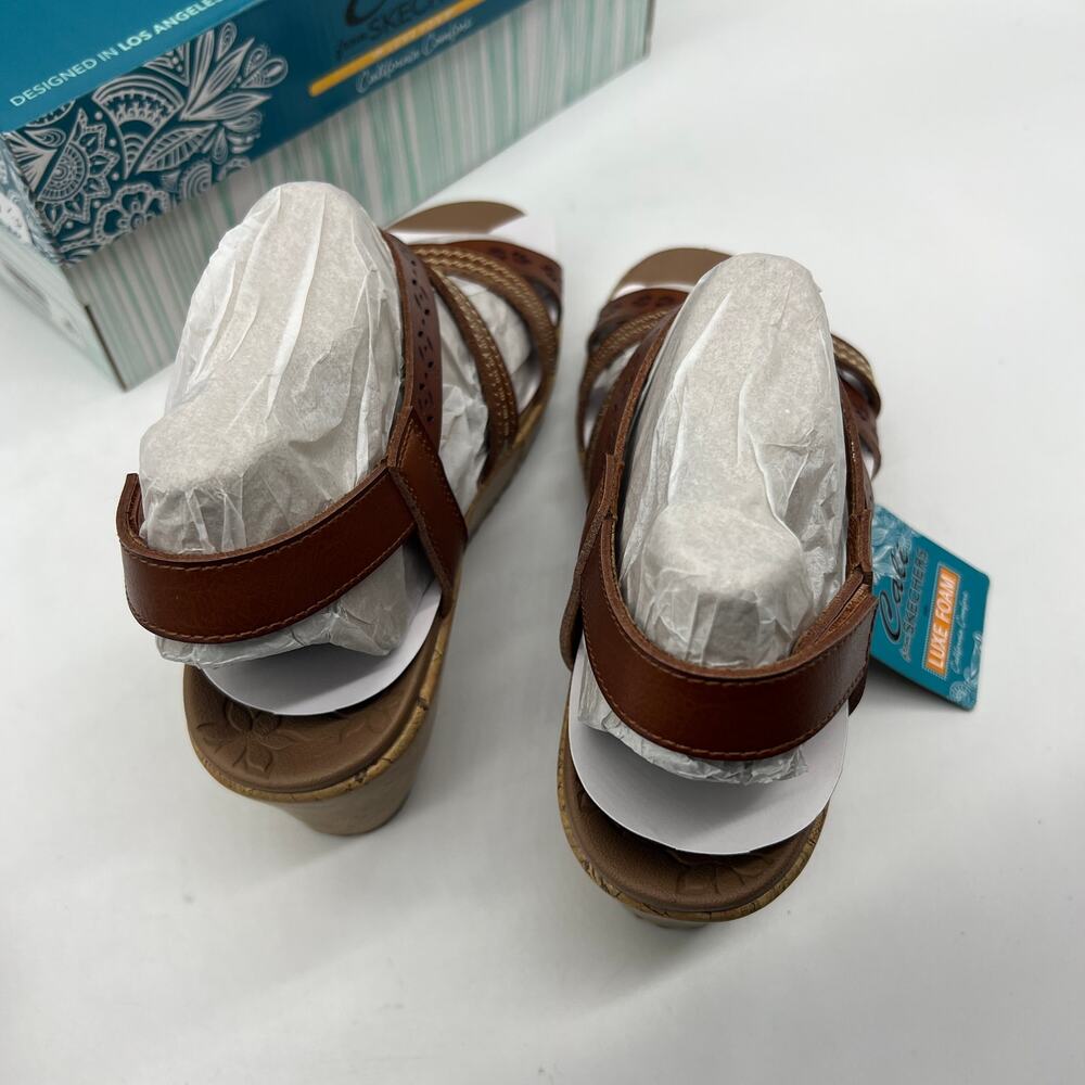 Skechers Beverlee Vegan Wedge Strappy Sandals Brown Size 10 - Picture 7 of 13